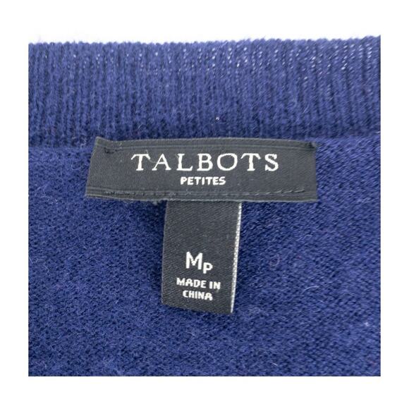 Talbots Petites MP Argyle Lambswool Blend Sweater Navy Purple Teal Preppy - Picture 6 of 10
